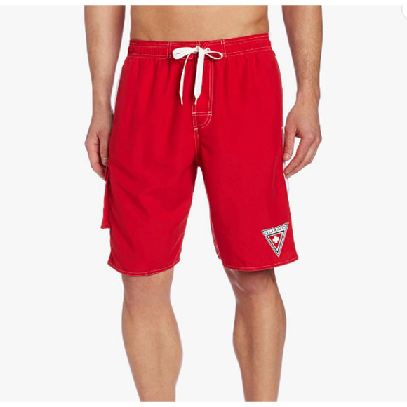 TYR The Finals Male GUARD Swim Trunks Red with White Accent - Pockets - Size XXL - Picture 1 of 12